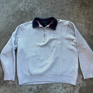 Tommy Hilfiger Gray 1/4 Zip Textured Knit Sweater Large
